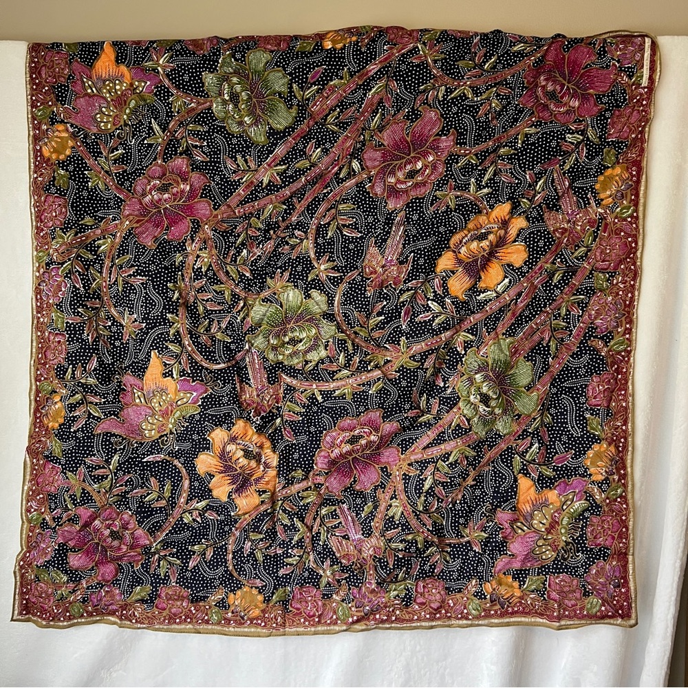Vintage Echo Design Floral Square Scarf Batik-Style 34x34.5 Cotton China Seas - Picture 5 of 5